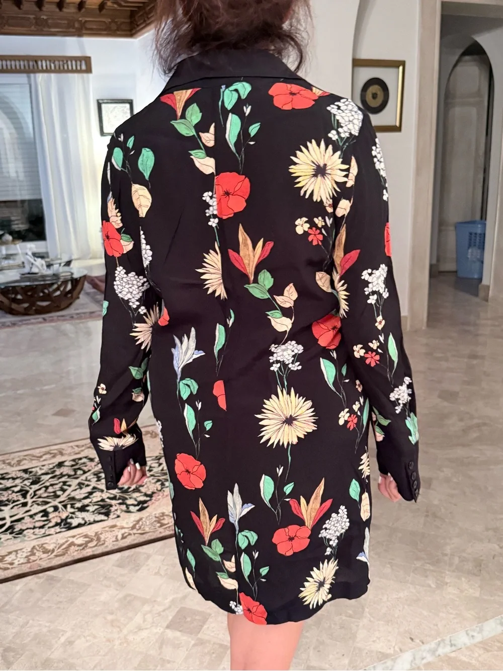 Women's Black Floral Long-Sleeve Dress